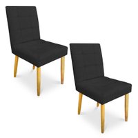Kit 02 Cadeiras de Jantar Bia Suede Preto Pés Palito Castanho - Pallazio