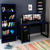 Conjunto Mesa e Armario Gamer ME4141 ME4152 Preto Azul Tecno Mobili