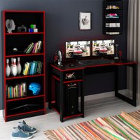 Conjunto Mesa e Armario Gamer ME4141 ME4152 Preto Vermelho Tecno Mobili