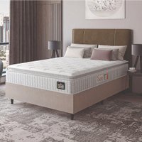 Cama Box Colchão Casal Espuma D45 Lazio Pillow Top 138x188x67cm Branco / Bege Hellen - Suporta até 120kg por Pessoa