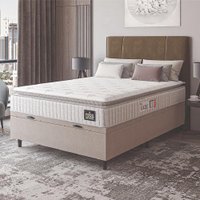 Cama Box Baú Colchão Casal Espuma D45 Lazio Pillow Top 138x188x70cm Branco / Bege Hellen - Suporta até 120kg por Pessoa
