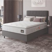 Cama Box Colchão Casal Espuma D45 Lazio Pillow Top 138x188x67cm Branco / Cinza Hellen - Suporta até 120kg por Pessoa