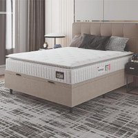 Cama Box Baú Colchão Casal Espuma D33 Vangogh Pillow Top 138x188x70cm Branco / Bege Hellen
