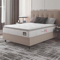 Cama Box Colchão Casal Espuma D33 Vangogh Pillow Top 138x188x67cm Branco / Bege Hellen
