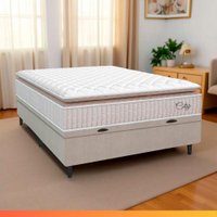 Cama Box Baú Colchão Casal Molas Ensacadas City Pillow Top 138x188x64cm Branco / Bege Hellen