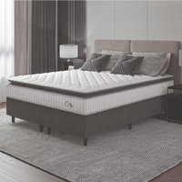 Cama Box Colchão Casal Queen Molas Ensacadas City Pillow Top 158x188x61cm Hellen Branco / Preto