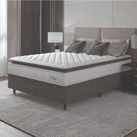 Cama Box Colchão Casal Molas Ensacadas City Pillow Top 138x188x61cm Branco / Preto Hellen - Suporta até 110kg por Pessoa