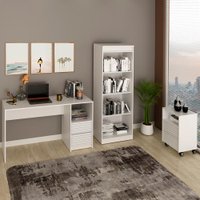 Escrivaninha Estante e Gaveteiro Para Escritorio MEX74X50X75 Branco Tecno Mobili