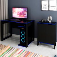 Conjunto Mesa E Armario Gamer ME4161XME4164 Preto Azul Tecno Mobili
