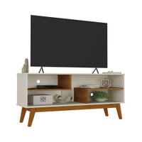 Rack Nature 1.36 Tv 42 43 50 55 Polegadas Nichos Prateleiras Pés Madeira Decoração Sala Estar Vintage Off White/Cinamomo