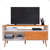Rack Bancada Home Estante Tv 55 Polegadas Nicho Porta Correr Sala Quarto Pequeno Retrô - Off White/Cinamomo - RPM