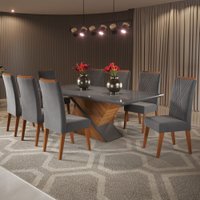 Mesa de Jantar 8 Lugares Moçambique com Vidro Mel/Grafite -  Panorama Móveis