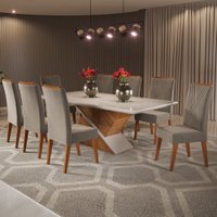 Mesa de Jantar 8 Lugares Moçambique com Vidro Mel/Perola/Off White - Panorama Móveis