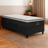 Cama Box Baú Solteiro Colchão Gazin Maximus Molas Ensacadas 88x188x65cm Cinza / Preto - Suporta até 120kg por Pessoa