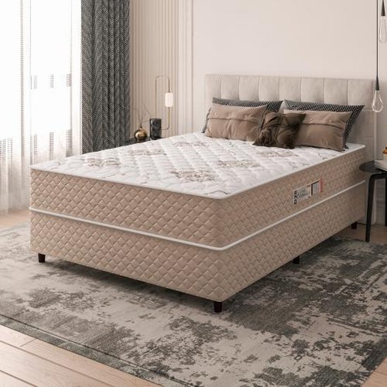 Cama Box Casal Conjugada Ortopédico Alpha Espuma 138x188x52cm Bege / Branco Hellen
