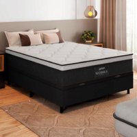 Cama Box Baú Casal Colchão Gazin Maximus Molas Ensacadas 138x188x65cm Cinza / Preto - Suporta até 120kg por Pessoa