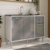Balcão de Cozinha Gabinete Pia 105cm 3 Portas 1 Gaveta Siena Multimóveis MP2190