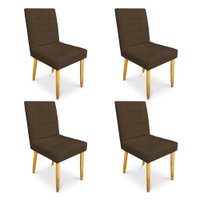 Kit 04 Cadeiras de Jantar Bia Suede Marrom Pés Palito Castanho - Pallazio