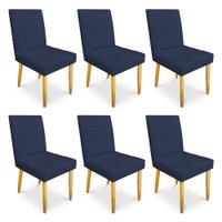 Kit 06 Cadeiras de Jantar Bia Suede Azul Marinho Pés Palito Castanho - Pallazio