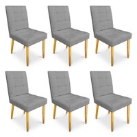 Kit 06 Cadeiras de Jantar Bia Suede Grafite Pés Palito Castanho - Pallazio