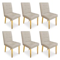 Kit 06 Cadeiras de Jantar Bia Suede Bege Pés Palito Castanho - Pallazio