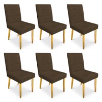 Kit 06 Cadeiras de Jantar Bia Suede Marrom Pés Palito Castanho - Pallazio