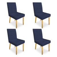 Kit 04 Cadeiras de Jantar Bia Suede Azul Marinho Pés Palito Castanho - Pallazio