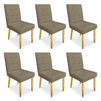 Kit 06 Cadeiras de Jantar Bia Suede Marrom Rato Pés Palito Castanho - Pallazio