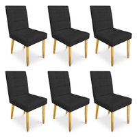 Kit 06 Cadeiras de Jantar Bia Suede Preto Pés Palito Castanho - Pallazio