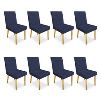 Kit 08 Cadeiras de Jantar Bia Suede Azul Marinho Pés Palito Castanho - Pallazio