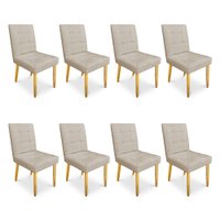 Kit 08 Cadeiras de Jantar Bia Suede Bege Pés Palito Castanho - Pallazio