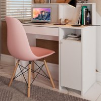 Conjunto Home Office Mesa 95,50 Cm e Cadeira Eames Branco/Salmão - Panorama Móveis