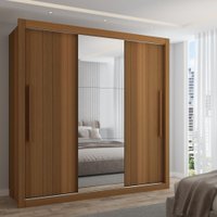 Guarda-Roupa Casal Cardiff 3 Portas 4 Gavetas com Espelho Cinamomo - Panorama Móveis