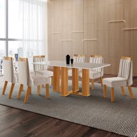 Mesa de Jantar 6 Lugares Antuérpia com Vidro Cinamomo/Linho Bege - Panorama Móveis