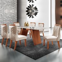Mesa de Jantar 6 Lugares Waterloo com Vidro Castanho Prêmio/Suede Creme - Panorama Móveis