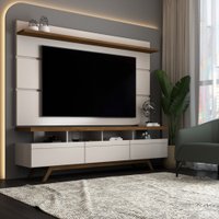 Rack com Painel para TV Até 72 Polegadas Armênia 3 Gavetas Off White/Freijó - Panorama Móveis