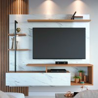 Painel para TV Até 58 Polegadas com Led Maragogi 1 Porta Calacatta/Freijó/Branco Neve - Colibri