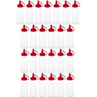 25 Frascos para Molhos Bisnagas Plásticas 250ml para Lanchonete Bar Ketchup Tampa Vermelha