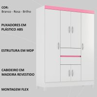 Guarda Roupa Casal 6 Portas 62020 Branco Rosa Flex Demobile