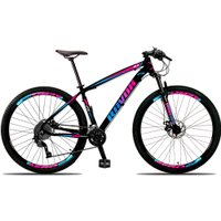Bicicleta Mountain Bike 21 Velocidades Alavanca Alumínio Azul e Rosa Quadro 15"