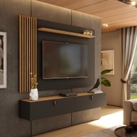 Rack com Painel Ripado Suspenso para TV até 70 Polegadas 2 Portas Grécia 180cm - Preto e Freijó
