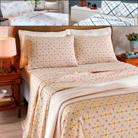 Jogo de Cama Solteiro 3 peças Lençol com Elástico 100 Algodão Percal 130 Fios 90x200x35cm - Dohler - Lorena