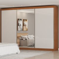 Guarda-Roupa Casal Malta 3 Portas de Correr 6 Gavetas com Espelho Flex Cinamomo/Off White - Panorama Móveis