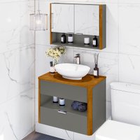 Armário de Banheiro Santori 2 Portas 1 Gaveta Titanium/Naturalle - Móveis Bechara