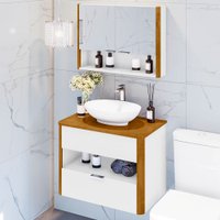 Armário de Banheiro Santori 2 Portas 1 Gaveta Branco/Naturalle - Móveis Bechara