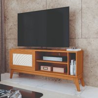 Rack Bancada Para TV Até 55 Polegadas 1,36m 1 Porta Com Tela Rattan Cedro Caribe EDN
