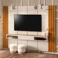 Painel para TV Até 75 Polegadas Ripado 1 Prateleira Marrocos 240cm Cor:OffWhite e Cedro