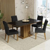Conjunto Sala de Jantar Mesa Tampo de Vidro 4 Cadeiras Rustic/Preto/Oxford Marilia Madesa