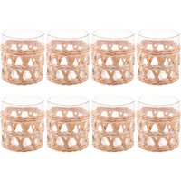 Conjunto 8 Copos Baixos de Vidro Wolff com Sisal 320ml Decorados Fibra Natural Rústicos