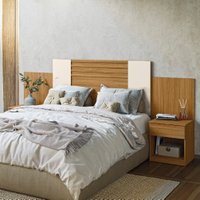 Cabeceira Para Cama Box Casal Queen 1,40m/1,60m Com Mesa De Cabeceira Freijó/Off White/Cinza Flex Araguaia Moval